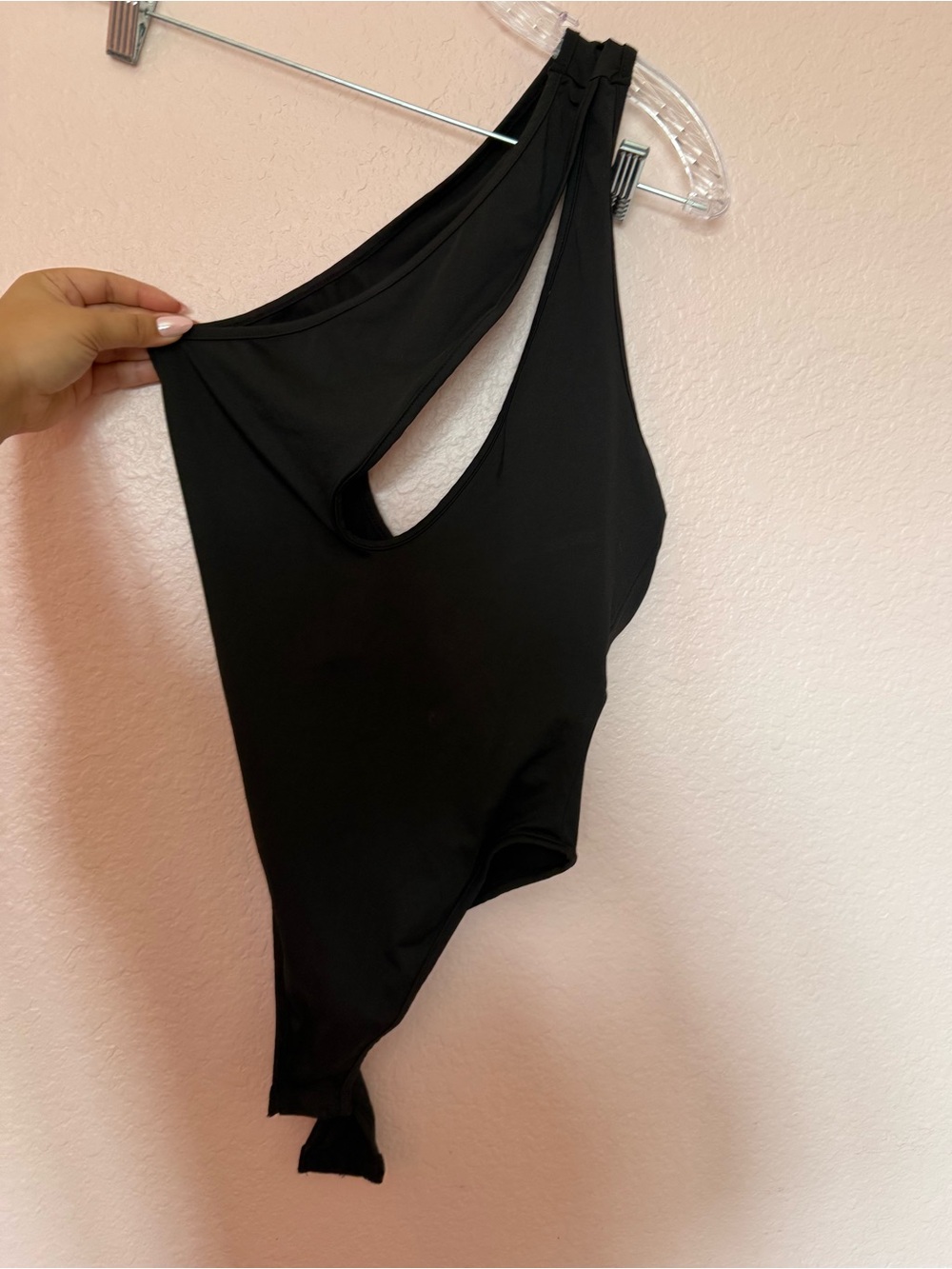 Black One-Shoulder Bodysuit with Cut Out